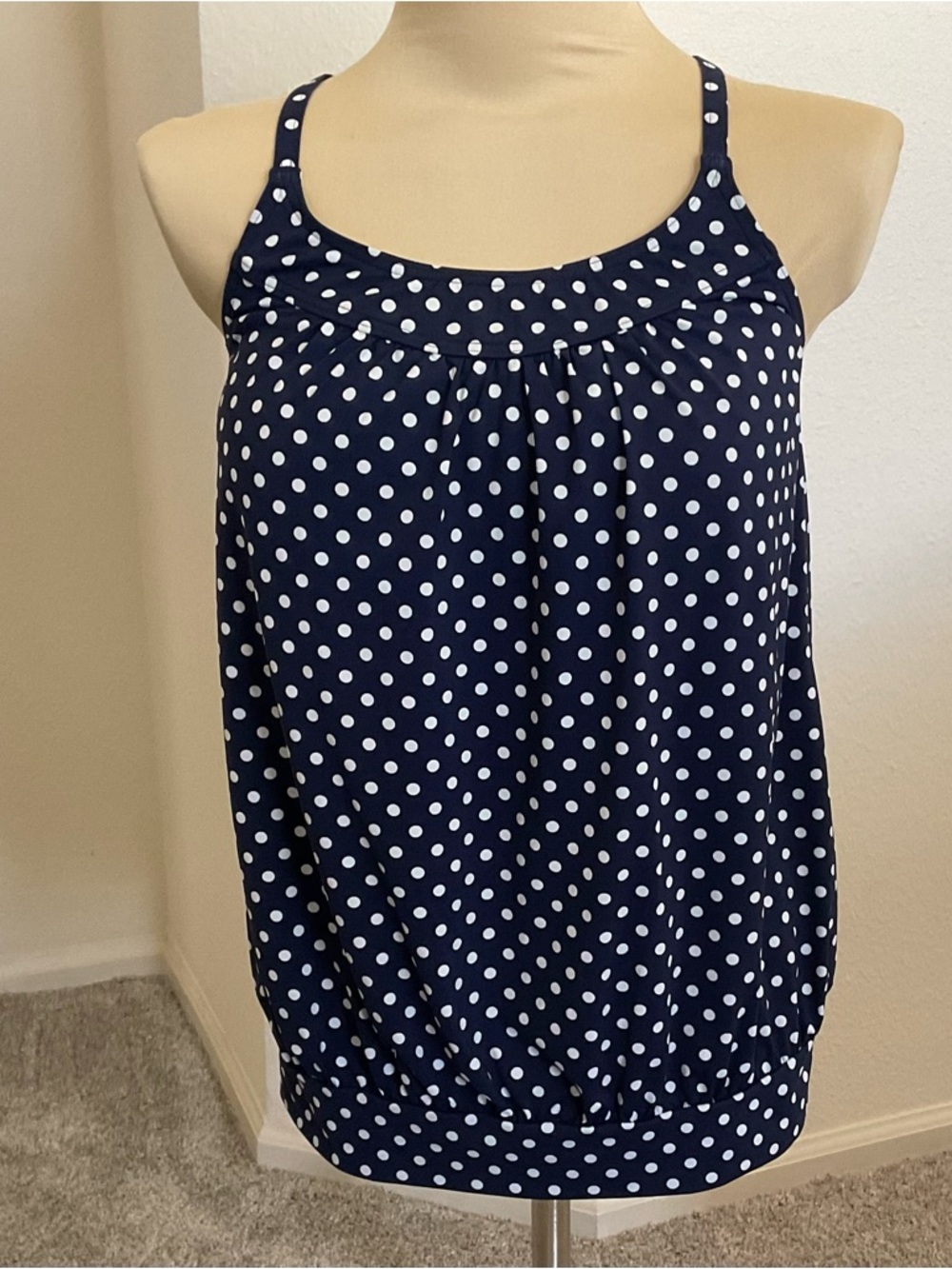 Lands End Navy Polka Dot Tankini Top 12